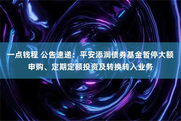 一点钱程 公告速递：平安添润债券基金暂停大额申购、定期定额投资及转换转入业务